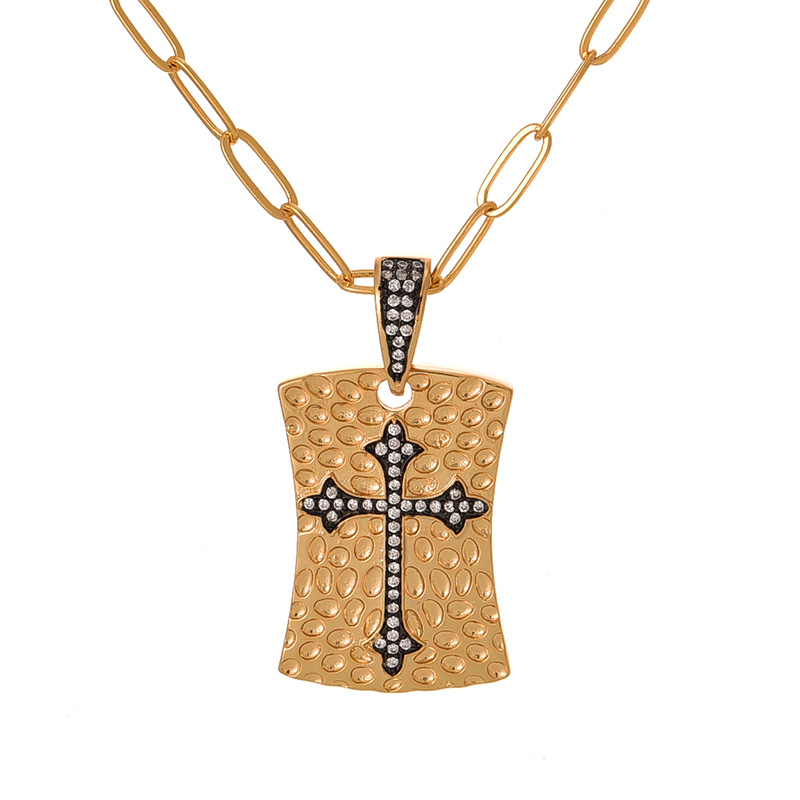 Fashion Gold Copper Set Zircon Irregular Oil Dripping Cross Pendant Necklace