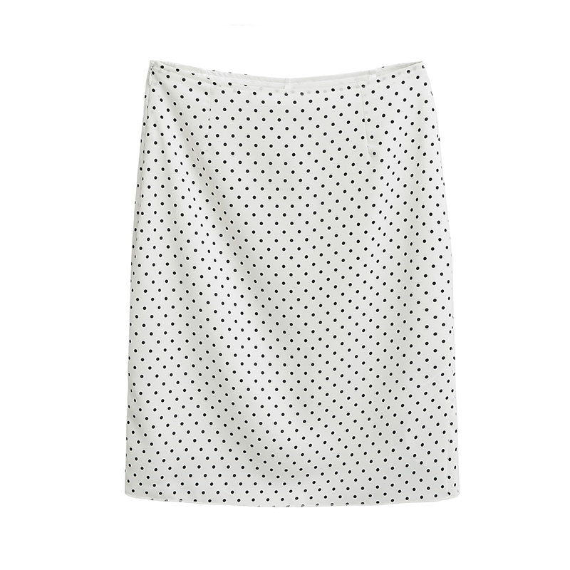Fashion White Polka Dot Print Slit Skirt