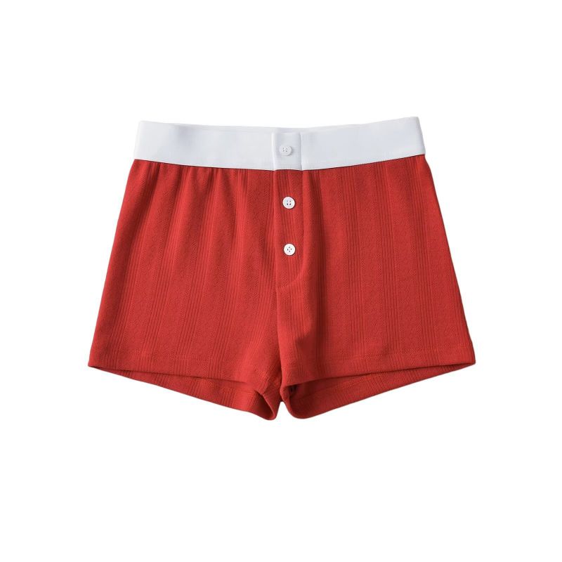 Fashion Deep Red Cotton Buttoned Shorts