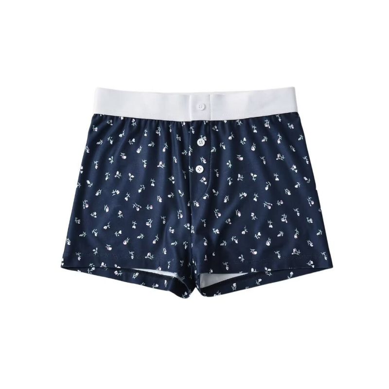 Fashion Navy Blue Floral Straight Shorts
