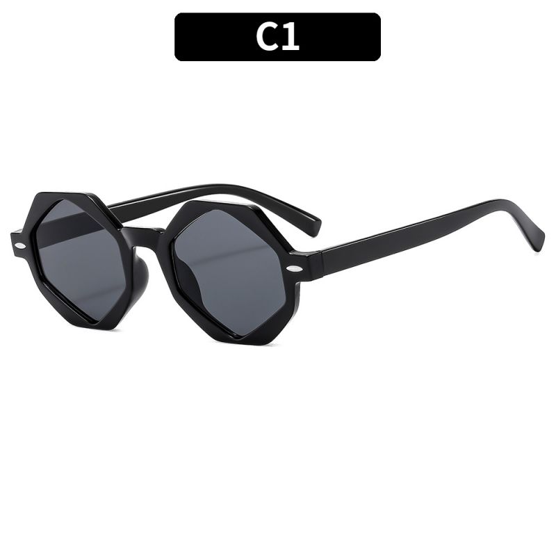 Fashion Black Frame Gray Film Octagon Small Frame Sunglasses