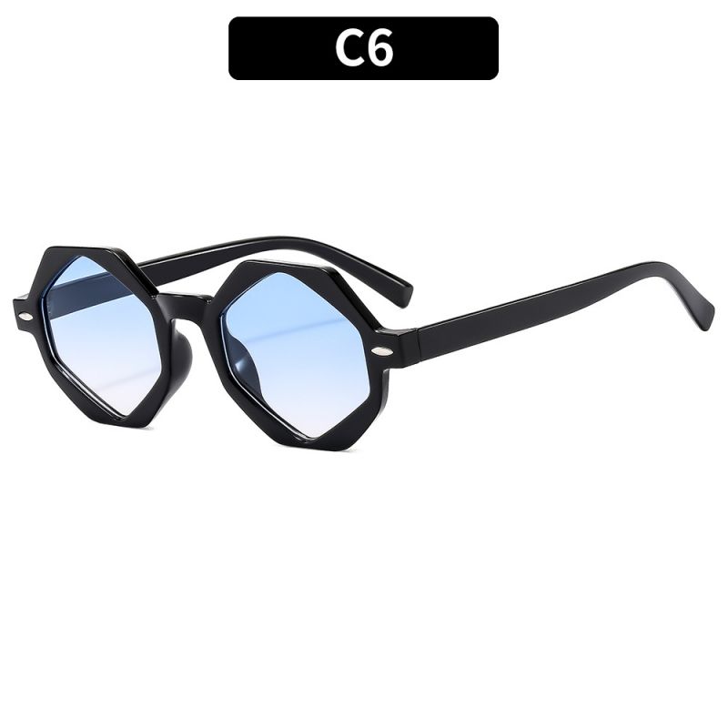Fashion Black Frame Fading Blue Film Octagon Small Frame Sunglasses