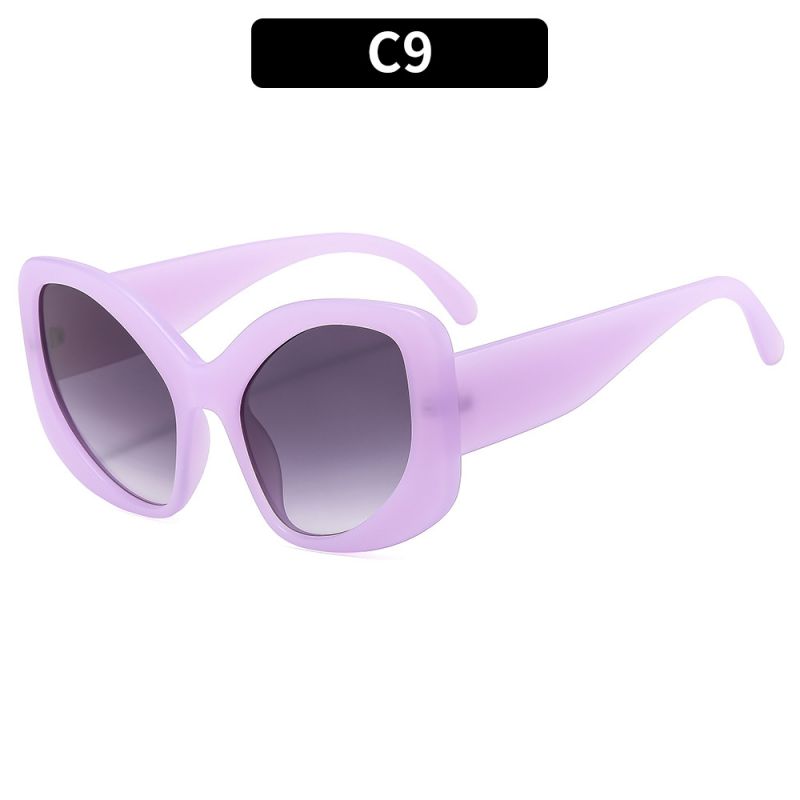 Fashion Gradient Gray Film With Purple Frame Cat Eye Large Frame Sunglasses