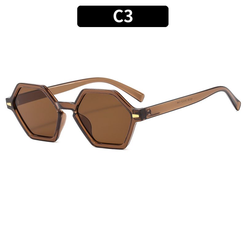 Fashion Transparent Tea Frame Tea Tablets Hexagonal Sunglasses