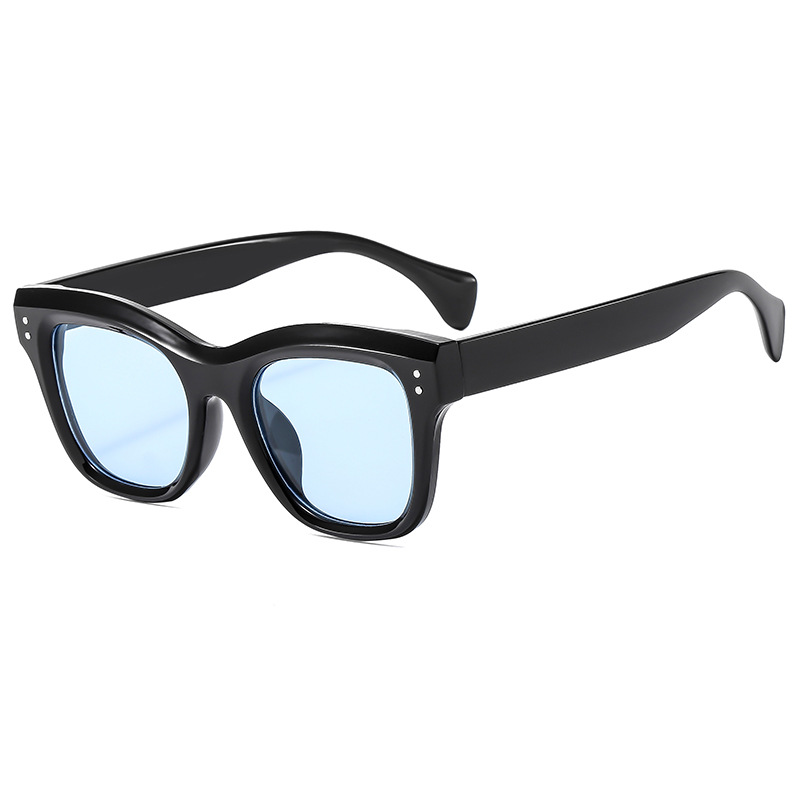 Fashion Bright Black Framed Blue Film Ac Rice Nail Large Frame Sunglasses