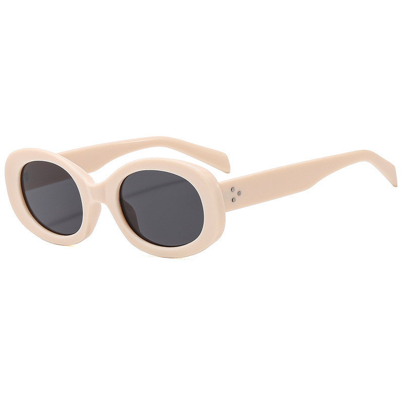 Fashion Beige Frame Gray Piece Ac Oval Sunglasses