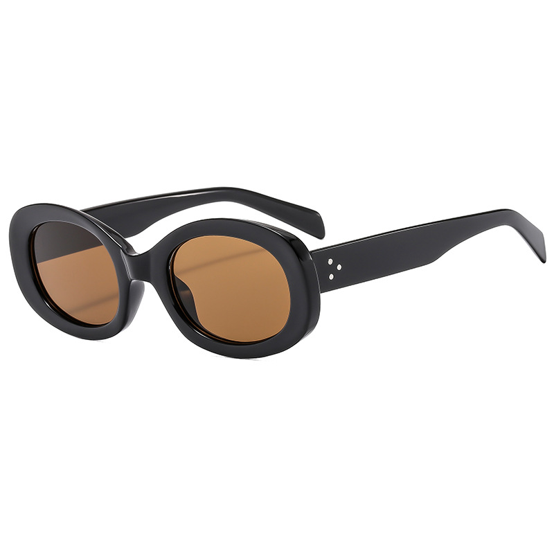 Fashion Bright Black Framed Tea Slices Ac Oval Sunglasses