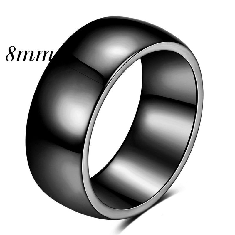Fashion Black 8mm Tungsten Steel Metal Glossy Round Plain Hoop Ring