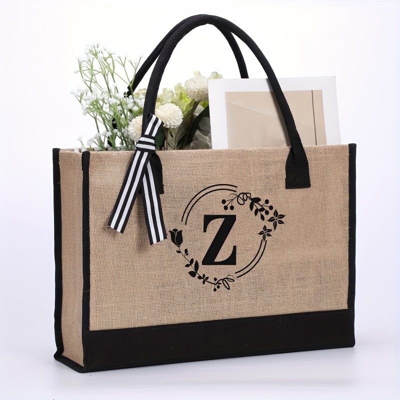 Fashion Jute-z Letter Print Large Capacity Handbag