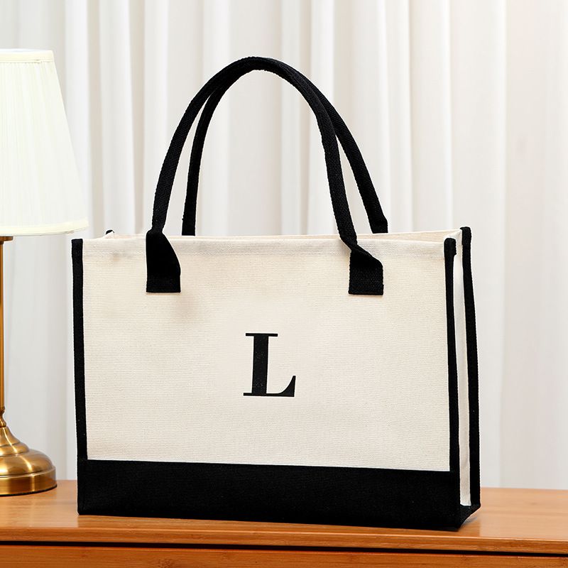 Fashion Pure Letter-l Canvas Letter Print Large Capacity Portable Mother-in-law Bag