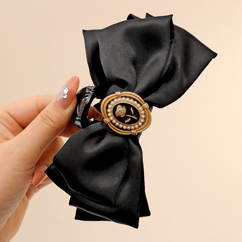 Fashion 6# Black Gold Rose Bow Fabric Bow Gripper