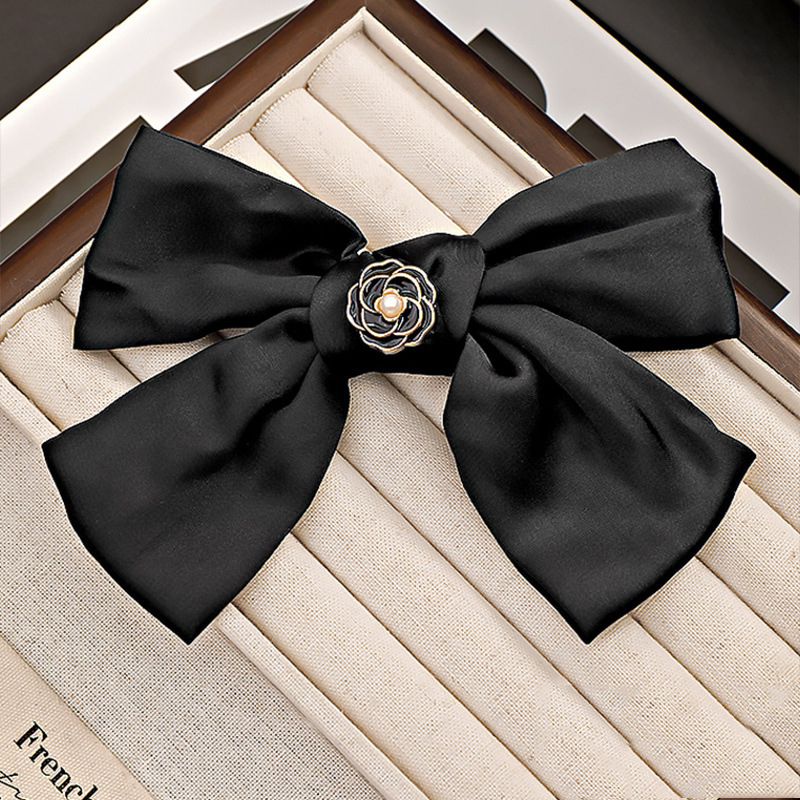 Fashion 17# Pearl Black Flower Bow Hair Tie Fabric Bow Hairpin