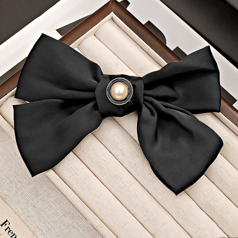 Fashion 18# Pearl Black Rose Bow Fabric Bow Hairpin