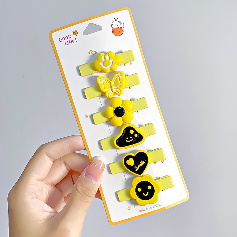 Fashion 4# Yellow Color (with Cardboard Packaging) Resin Geometric Cartoon Hairpin Set