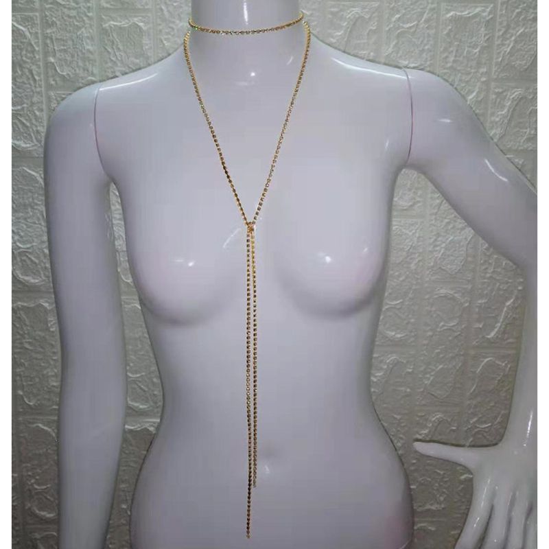 Fashion Gold Geometric Diamond Prong Chain Necklace