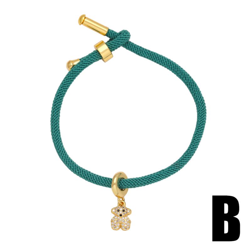 Fashion B Green Gold-plated Copper Bear Cord Bracelet With Diamonds