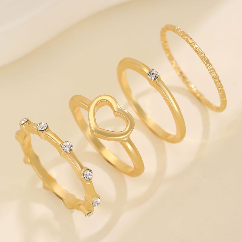 Fashion Gold Alloy Diamond Hollow Love Ring Set