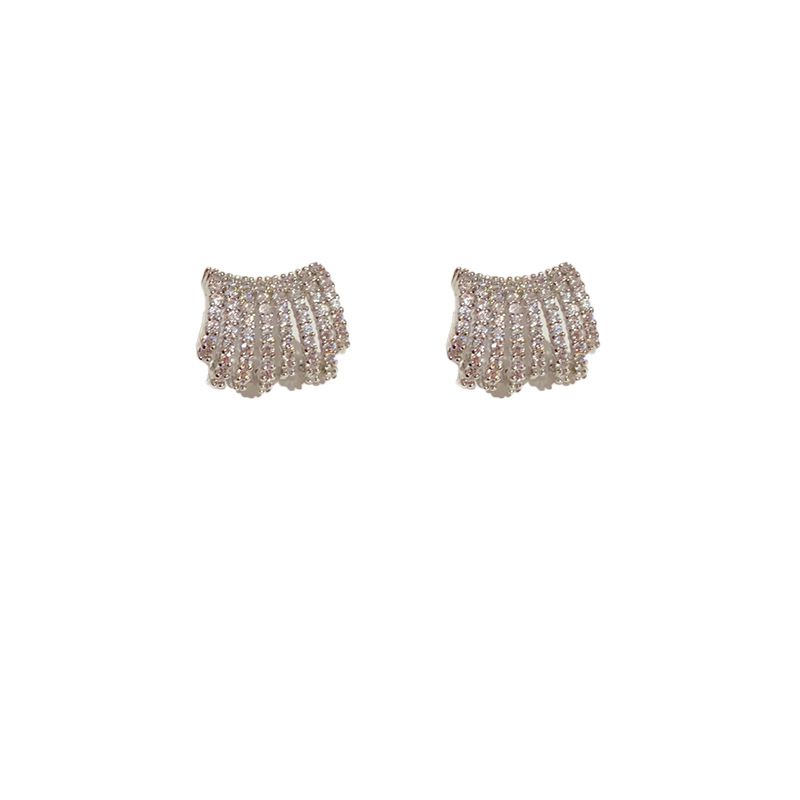 Fashion C-shaped Full Diamond Earrings (thick Real Gold Plating) Copper Diamond Geometric Stud Earrings
