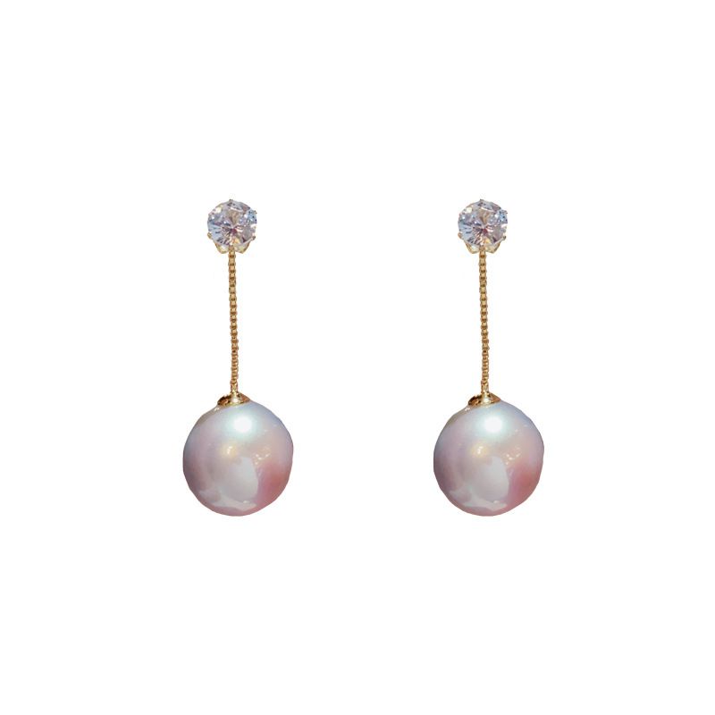 Fashion Two-piece Diamond-set Gradient Blue Shell Pearl Earrings (thick Real Gold To Preserve Color) Copper Diamond Pearl Earrings