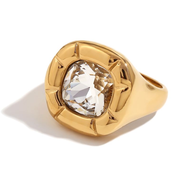 Fashion Ring-gold-white-no. 8 Stainless Steel Gold Plated Diamond Rounded Square Zircon Ring