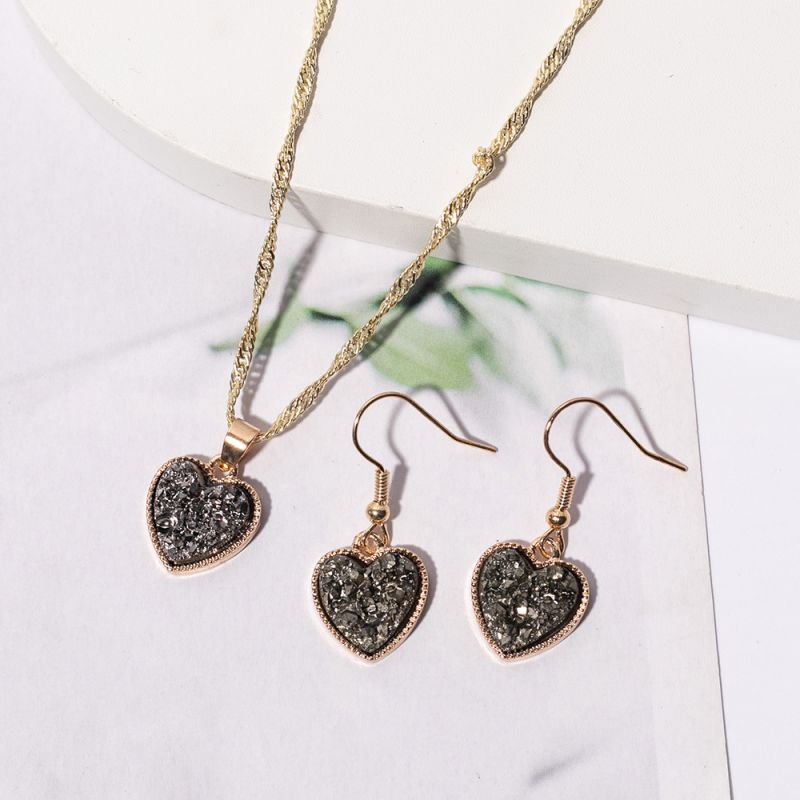 Fashion Dark Gray Suit Alloy Geometric Love Necklace And Earrings Set