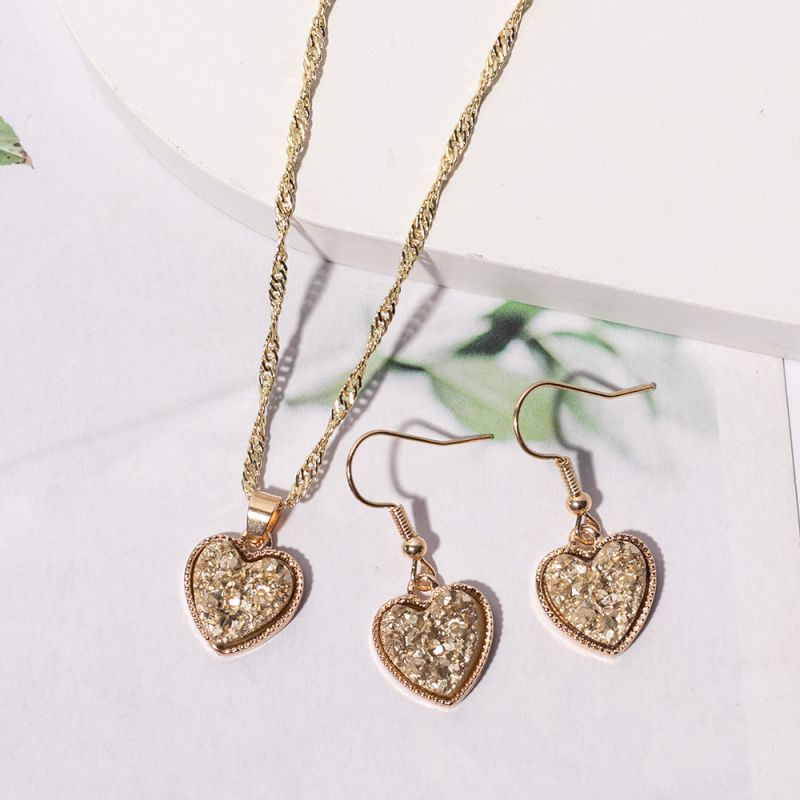 Fashion Earthy Yellow Suit Alloy Geometric Love Necklace And Earrings Set