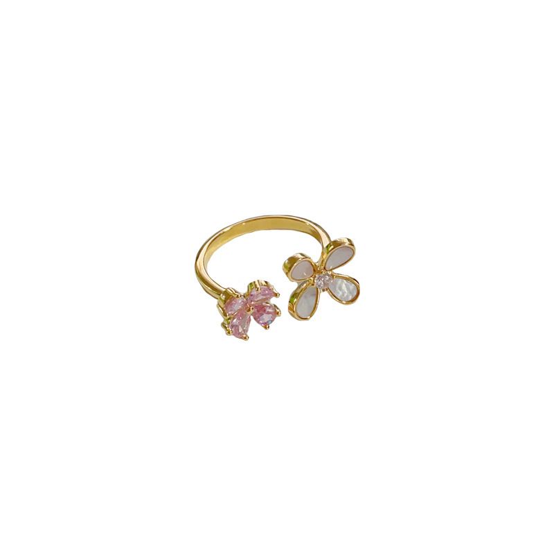 Fashion Gold Copper Set Zirconium Flower Open Ring