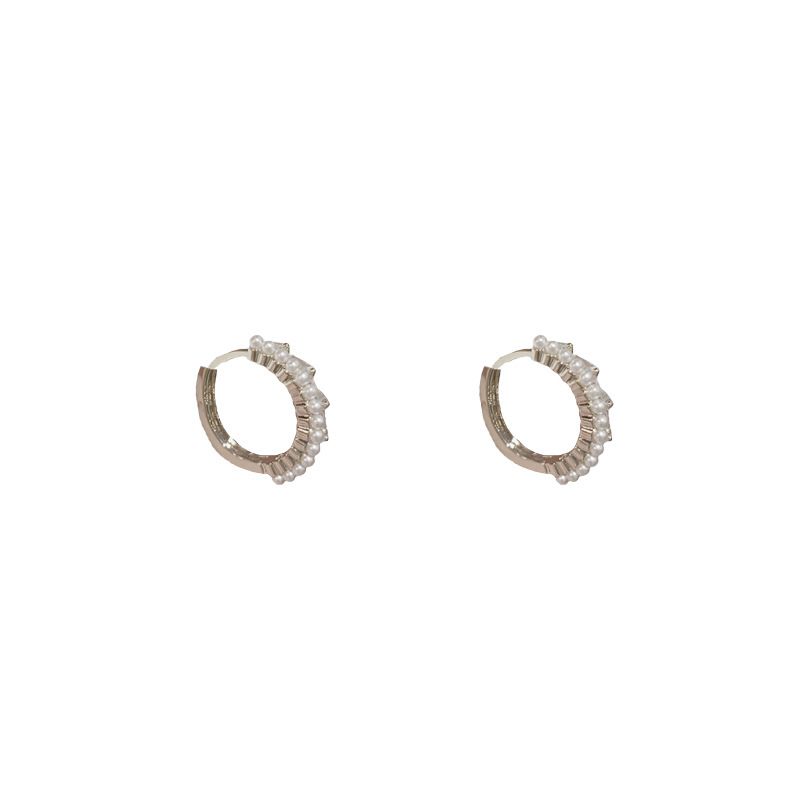 Fashion Silver-double-layered Pearl Zircon Earrings (thick Real Gold To Preserve Color) Copper Inlaid Zirconium Pearl Earrings