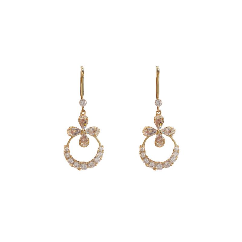 Fashion Gold Copper Inlaid Zirconium Hoop Earrings