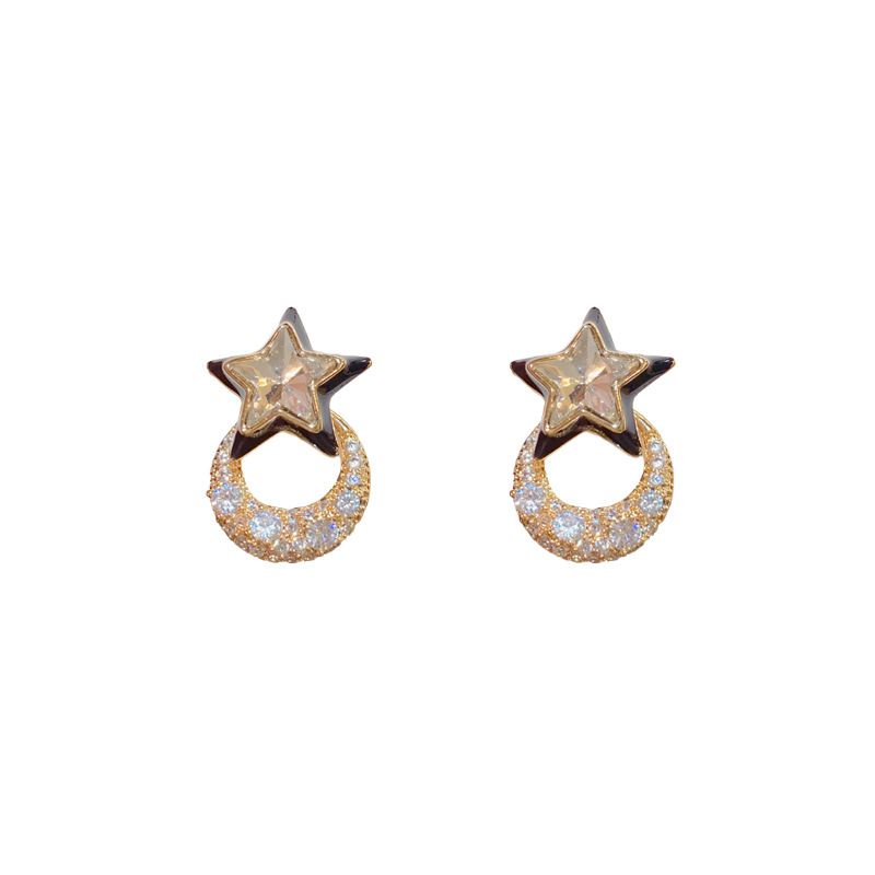 Fashion Black - Five-pointed Star Diamond Hoop Earrings (thick Real Gold To Protect Color) Copper Diamond Pentagram Hoop Earrings