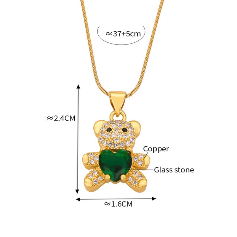 Fashion Green Zircon Necklace Copper Inlaid Zirconium Care Bear Necklace