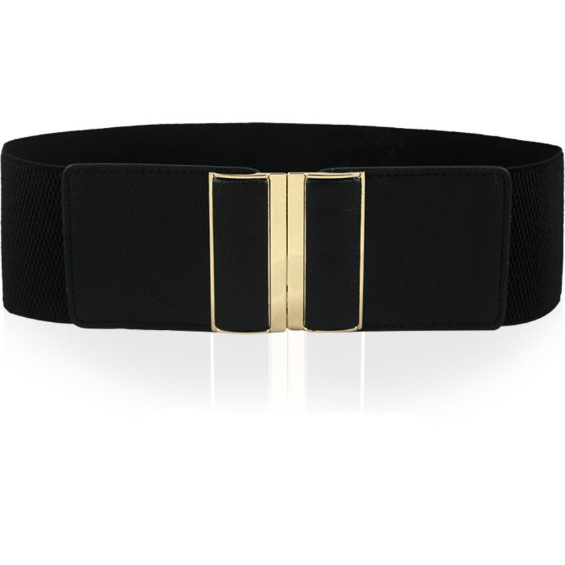Fashion Gold Buckle Black Width 7.5cm65cm Metal Buckle Elastic Wide Waistband
