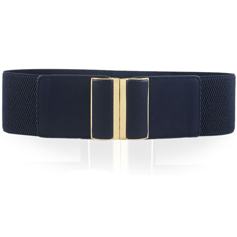 Fashion Gold Buckle. Navy Blue. Width 7.5cm65cm Metal Buckle Elastic Wide Waistband