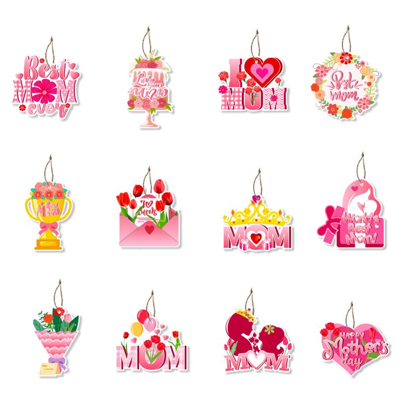 Fashion 2*12 Double-sided Elevator + Hemp Rope Mother's Day Hanging Card Hanging Decoration