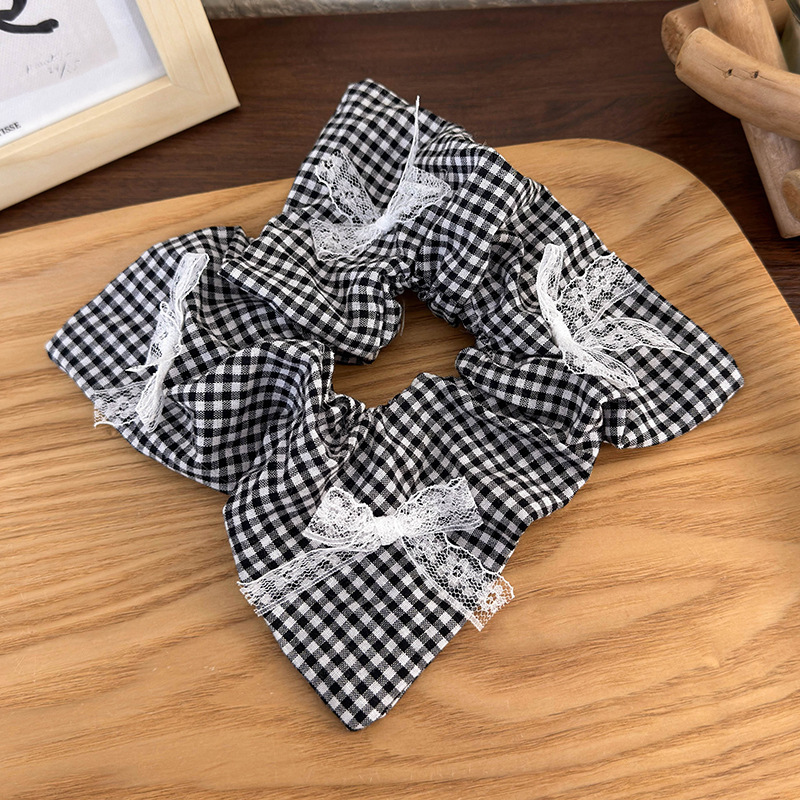 Fashion F Black And White Plaid Large Intestine Ring Fabric Check Lace Hair Rope