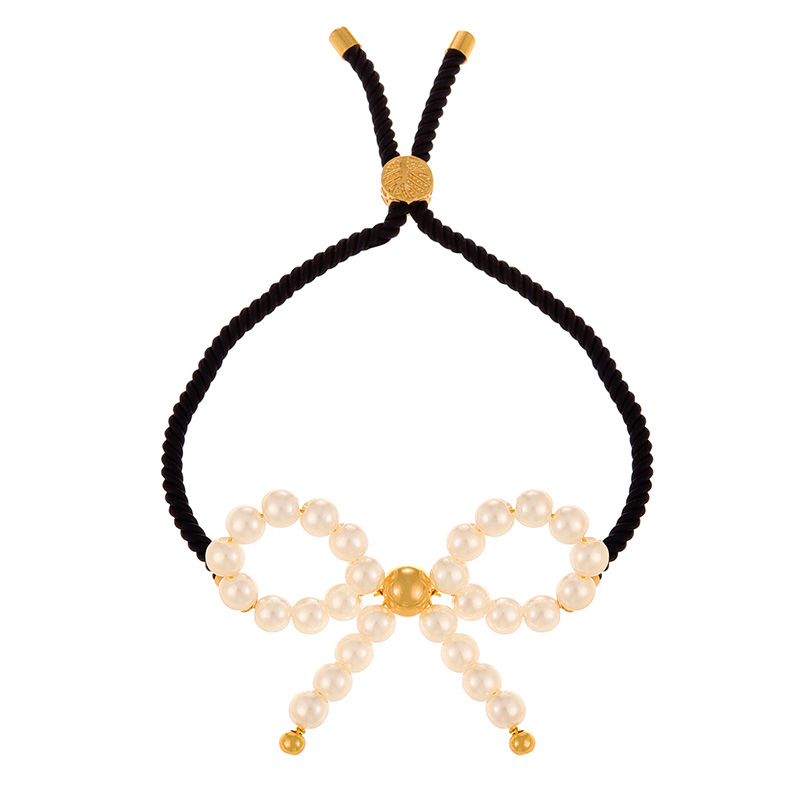 Fashion Black Bow-knot Pearl Copper Bead Braided Bracelet