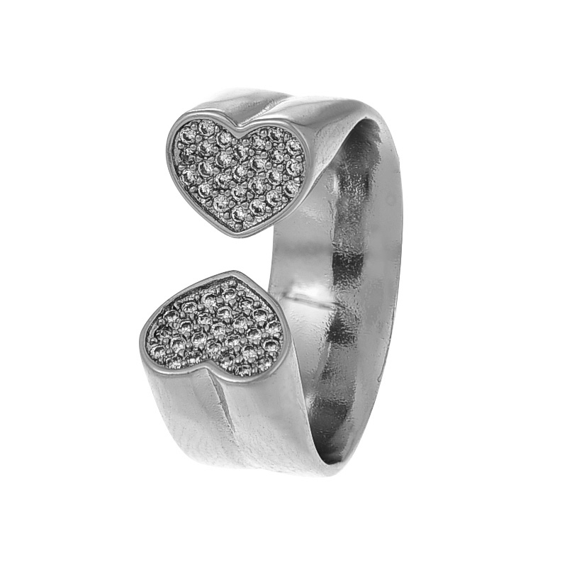 Fashion Silver 1 Copper Set Zircon Heart Adjustable Ring