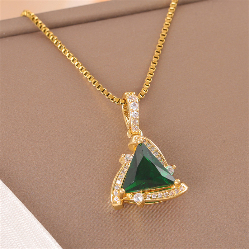 Fashion Gold Titanium Steel Diamond Triangle Necklace