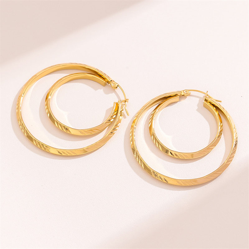 Fashion Gold Titanium Steel Double Hoop Earrings