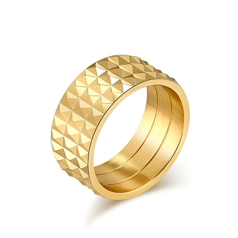 Fashion Gold Stainless Steel Diamond Men's Ring