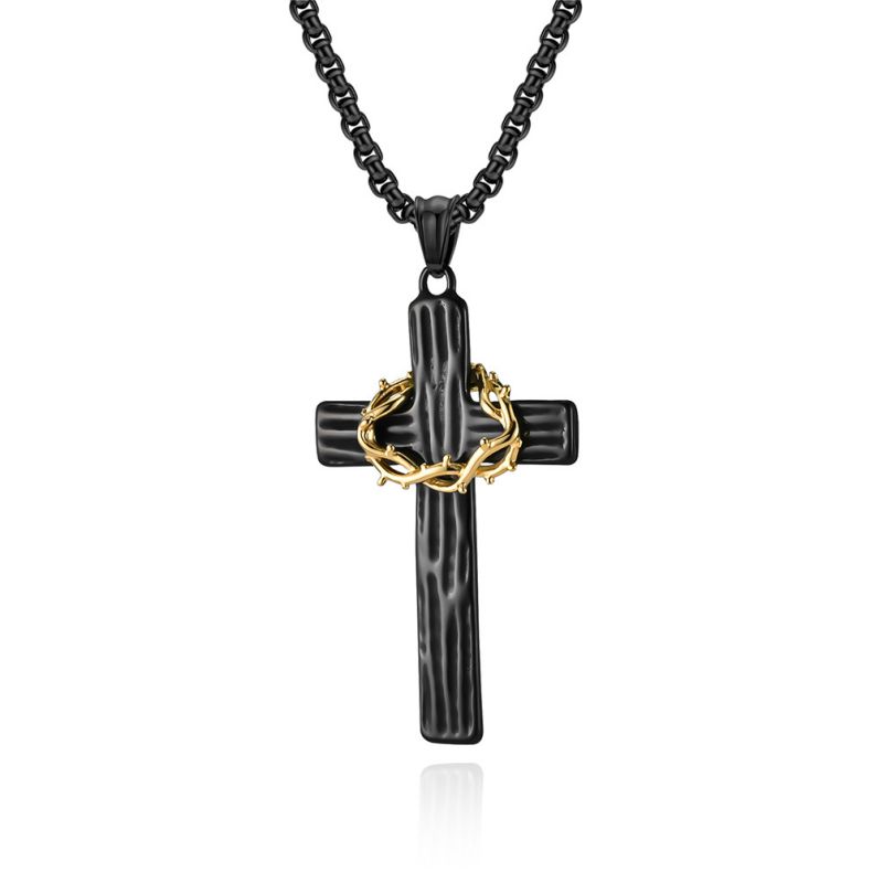 Fashion Black+pl001 Chain 3*60cm Titanium Steel Wreath Cross Necklace