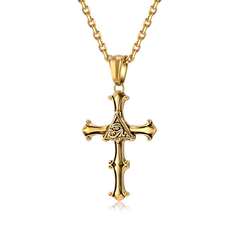 Fashion Gold+pl005 Chain 3*60cm Stainless Steel Eye Cross Necklace