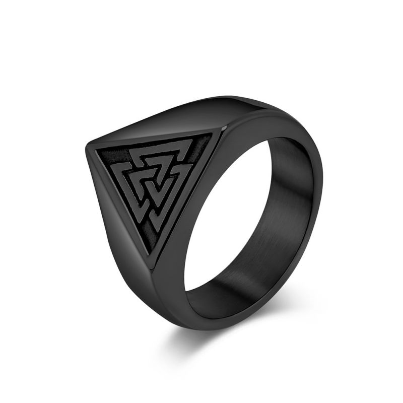 Fashion Black Stainless Steel Triangle Knot Men's Ring