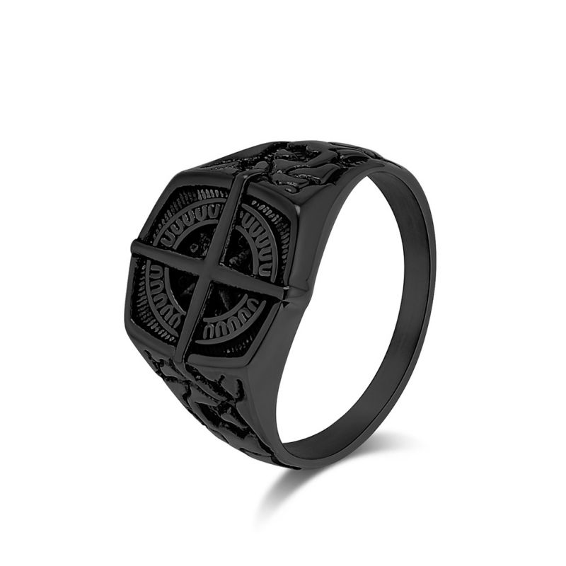 Fashion Black Stainless Steel Compass Compass Ring For Men