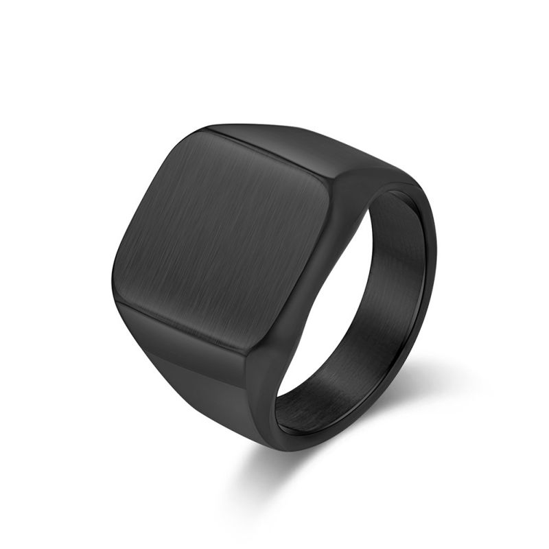 Fashion Black Brushed Stainless Steel Square Men's Ring