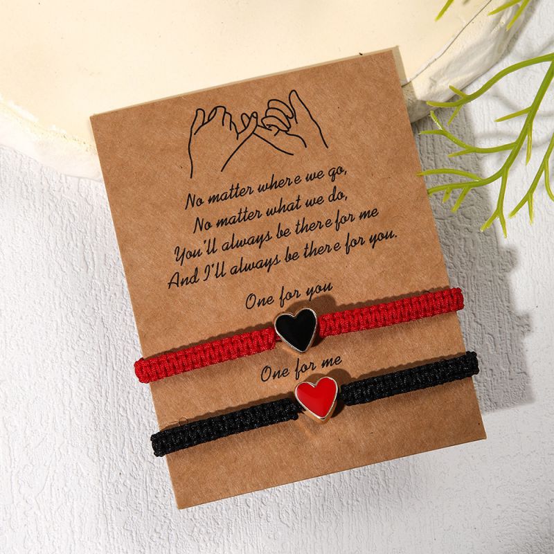 Fashion Black Red Alloy Oil Dripping Love Braided Bracelet Set