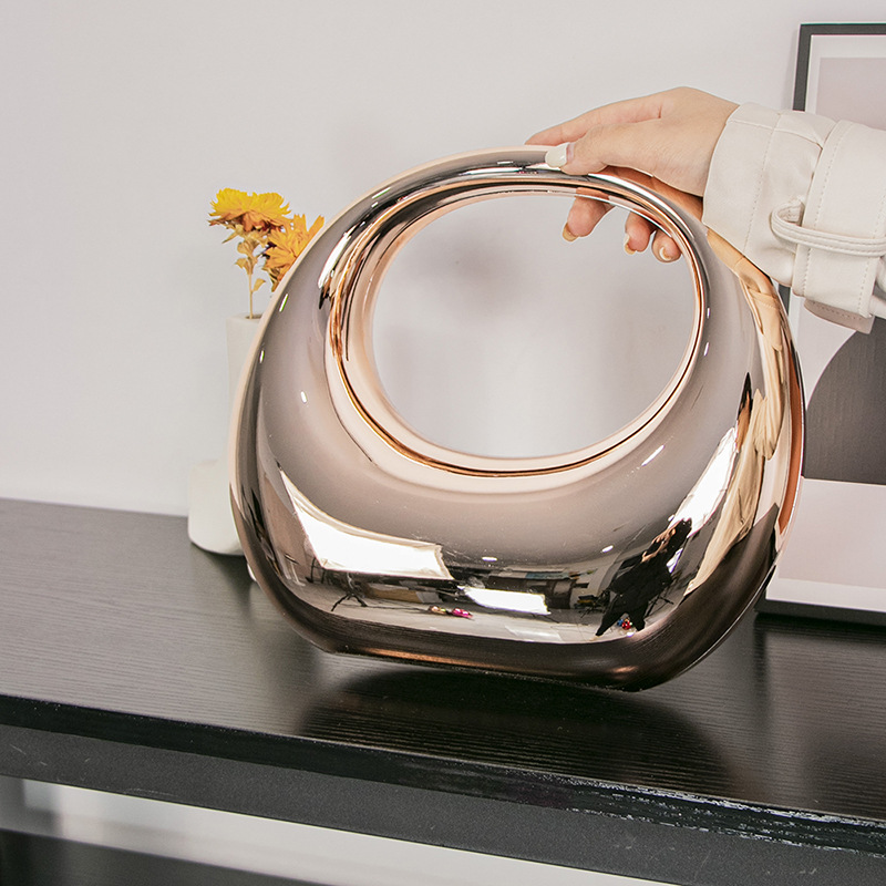 Fashion Champagne Gold Acrylic Meniscus Handbag