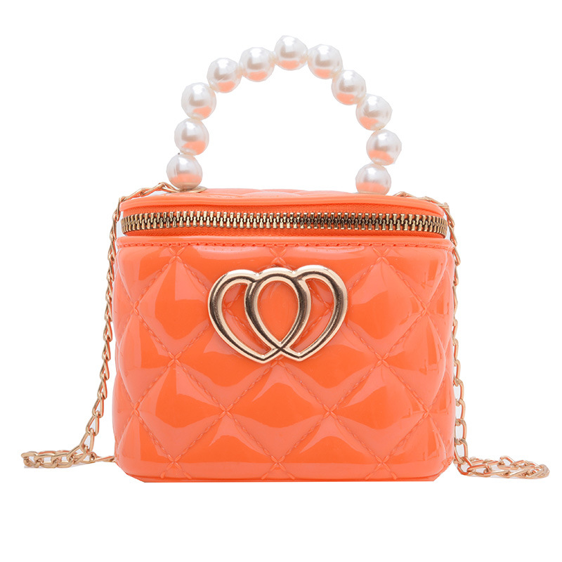 Fashion Orange Pvc Diamond Large Capacity Children's Crossbody Bag