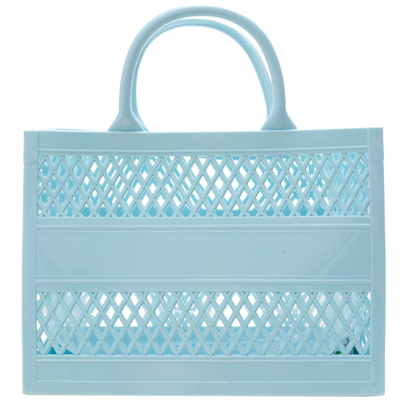 Fashion Light Blue Pvc Hollow Large Capacity Handbag