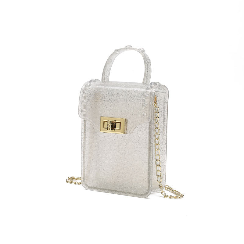 Fashion Shiny Silver Pvc Lock Flap Crossbody Bag
